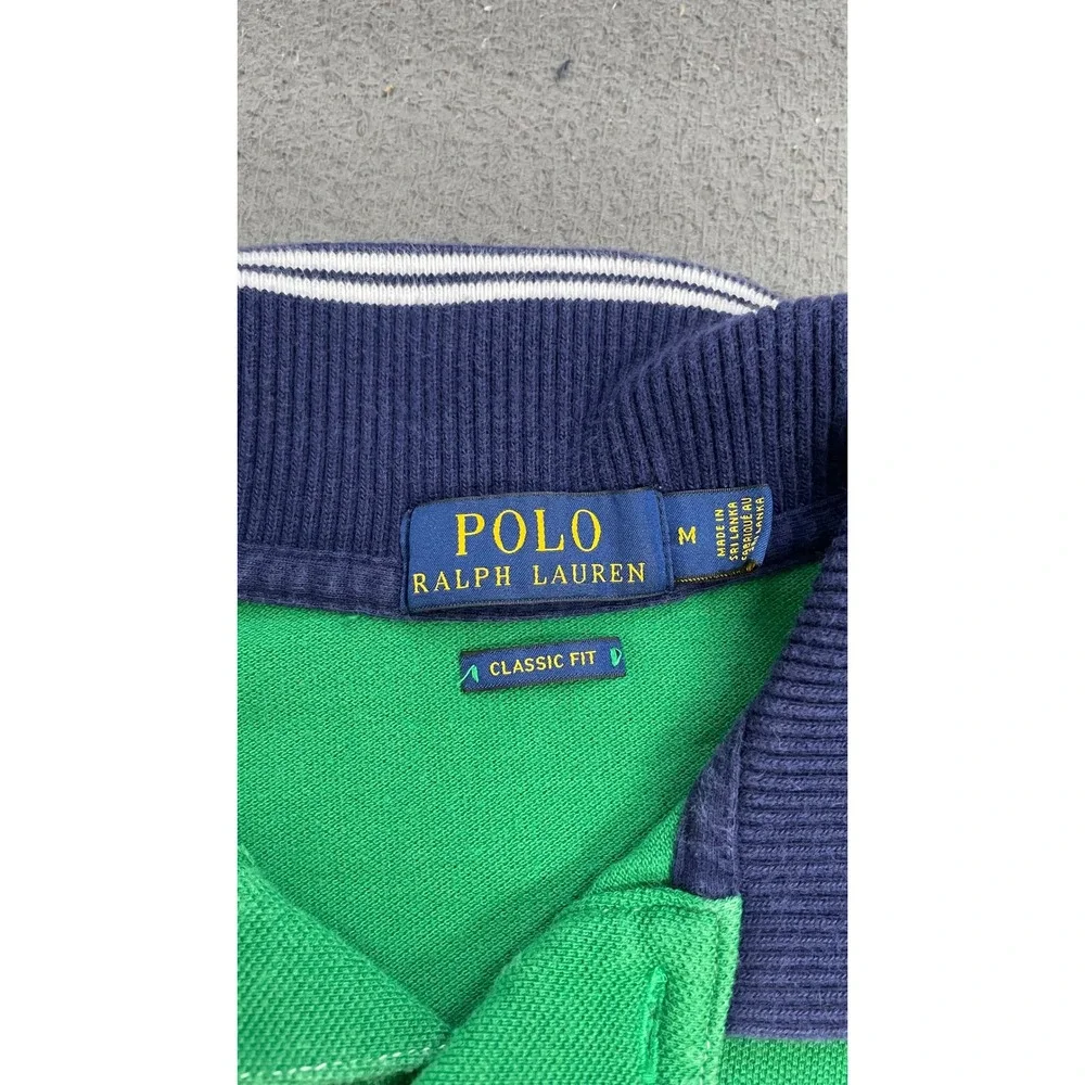 Polo Ralph Lauren Polo Shirt Mens M Green White Navy Good Colorblock Crest Pony